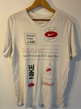 Nike Higher Than Air Multi Logo Graphic Tee White Mens Size Medium Distressed
